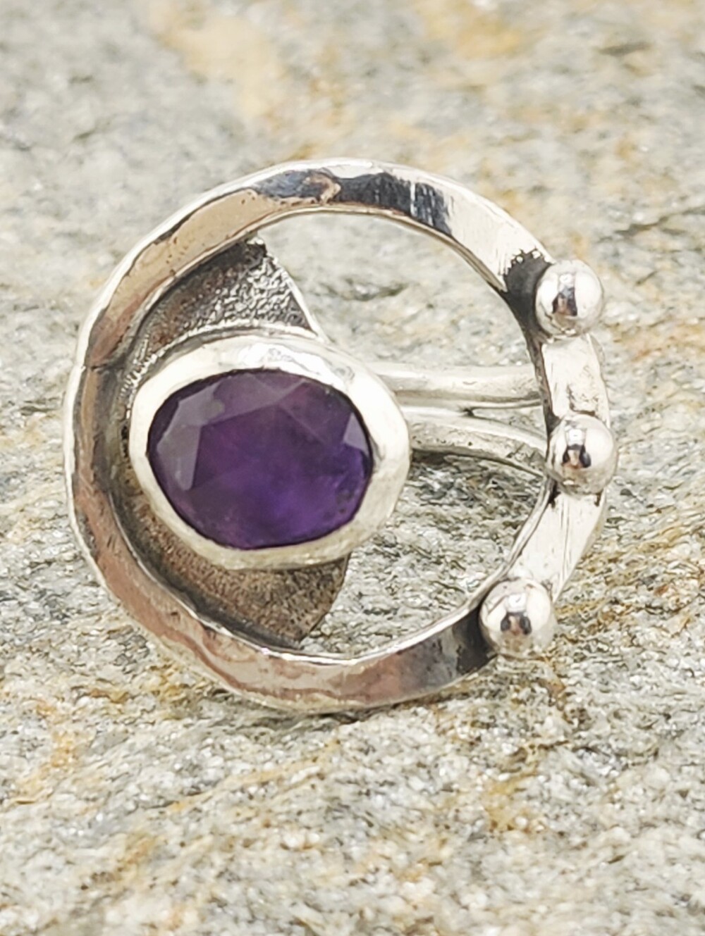 AMETHYST ROSE-CUT GEMSTONE CIRCLE RING HANDMADE IN STERLING SILVER SIZE 9